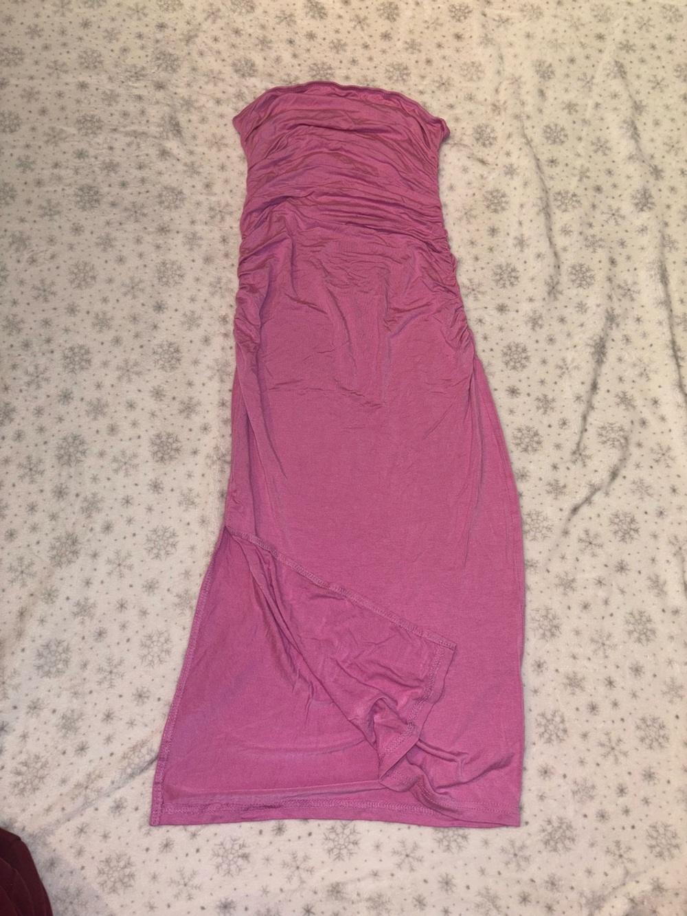 SHEIN Pink Strapless Ruched Midi Dress with Side Slit - Picture 3 of 4